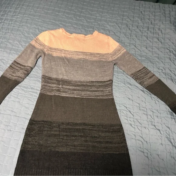 by & by Long Sleeve Striped Dress in Peach and Gray - Picture 2 of 3